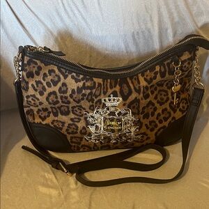 Juicy Couture Leopard Print Crossbody in Brown and Black with Gold Crest New